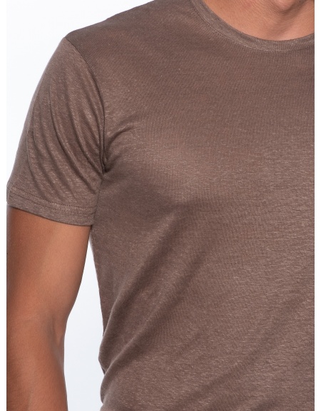 OVER-D T-shirt λινό OM804TS Καφέ OVER-D - 5