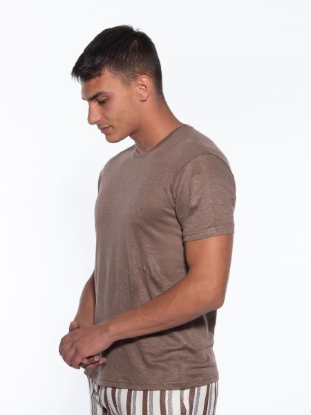 OVER-D T-shirt λινό OM804TS Καφέ OVER-D - 4