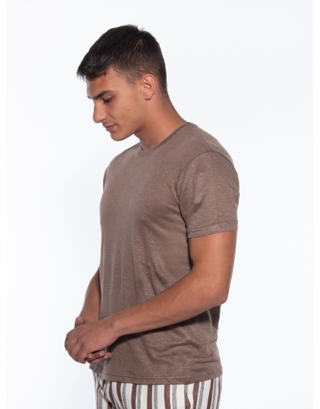 OVER-D T-shirt λινό OM804TS Καφέ OVER-D - 4