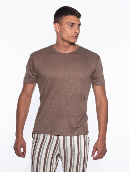 OVER-D T-shirt λινό OM804TS Καφέ OVER-D - 1