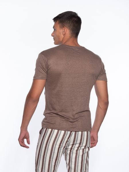 OVER-D T-shirt λινό OM804TS Καφέ OVER-D - 2