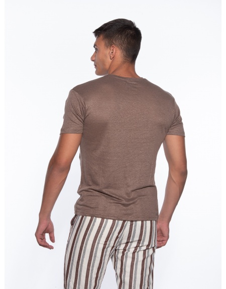 OVER-D T-shirt λινό OM804TS Καφέ OVER-D - 2