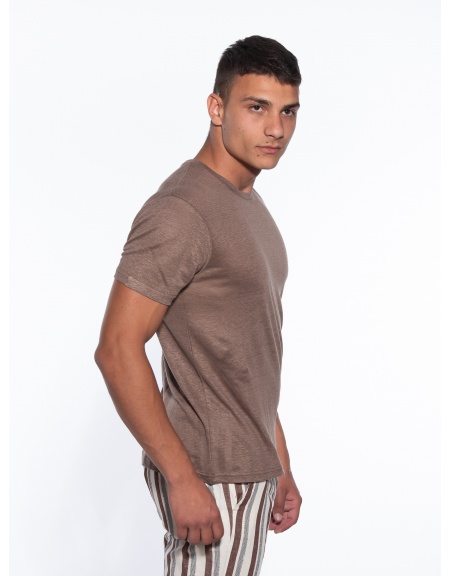 OVER-D T-shirt λινό OM804TS Καφέ OVER-D - 3