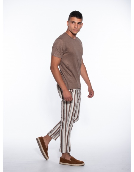 OVER-D T-shirt λινό OM804TS Καφέ OVER-D - 8