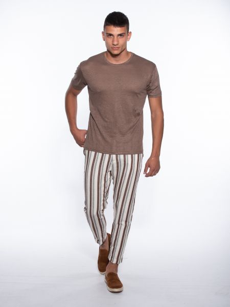 OVER-D T-shirt λινό OM804TS Καφέ OVER-D - 6