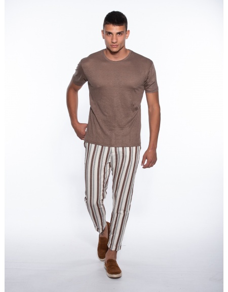 OVER-D T-shirt λινό OM804TS Καφέ OVER-D - 6