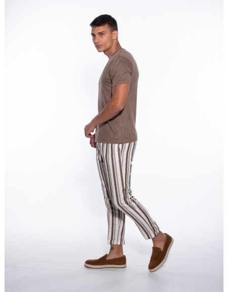 OVER-D T-shirt λινό OM804TS Καφέ OVER-D - 9