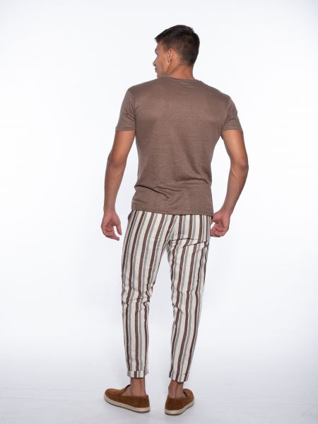 OVER-D T-shirt λινό OM804TS Καφέ OVER-D - 7