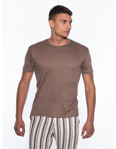 OVER-D T-shirt λινό OM804TS Καφέ OVER-D - 10