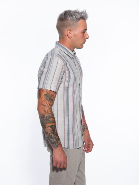 GABBA Short Sleeve Shirt Seoul Vintage Stripes P5203 Peanut - Pink - Gray GABBA - 3