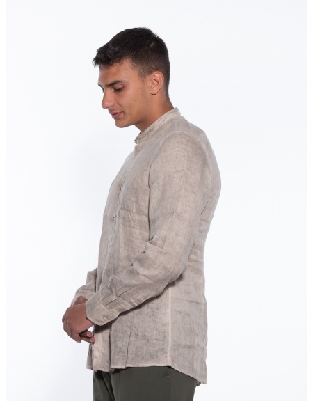 OVER-D Πουκάμισο λινό OM352CM Μπεζ OVER-D - 4