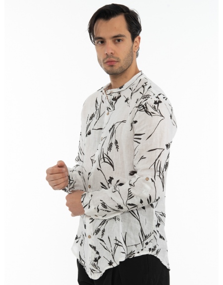 XAGON MAN Πουκάμισο mao λινό 2V9656D Λευκό XAGON MAN - 4