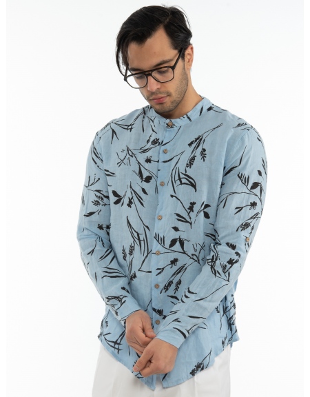 XAGON MAN Mao linen shirt 2V9656D Light blue XAGON MAN - 5