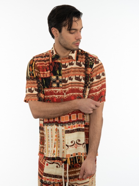 XAGON MAN Short Sleeve Shirt 2PGREE4 Printed - Brown XAGON MAN - 3