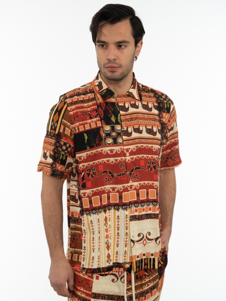 XAGON MAN Short Sleeve Shirt 2PGREE4 Printed - Brown XAGON MAN - 1