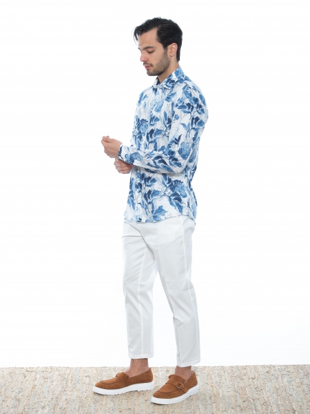 OVER-D Linen shirt OE1S2S2C33 Printed - Floral - White - Blue OVER-D - 9