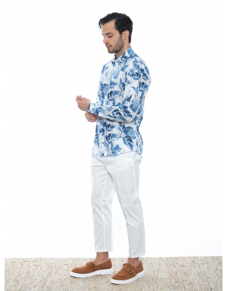 OVER-D Linen shirt OE1S2S2C33 Printed - Floral - White - Blue OVER-D - 9