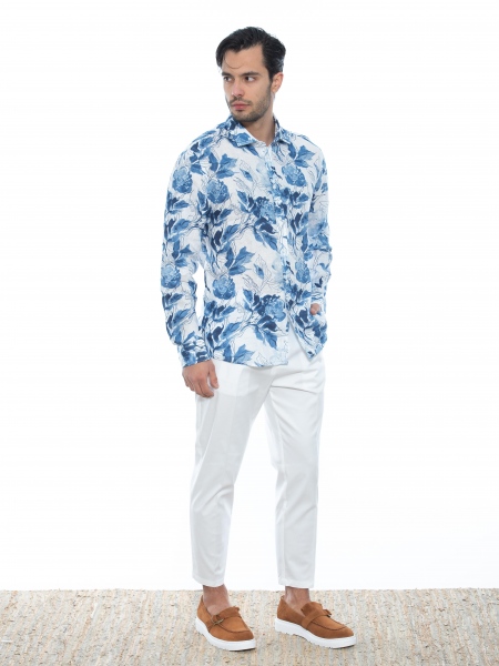 OVER-D Πουκάμισο λινό OE1S2S2C33 Εμπριμέ - Floral - Λευκό - Μπλε OVER-D - 8