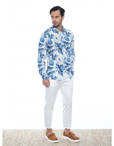 OVER-D Πουκάμισο λινό OE1S2S2C33 Εμπριμέ - Floral - Λευκό - Μπλε OVER-D - 8