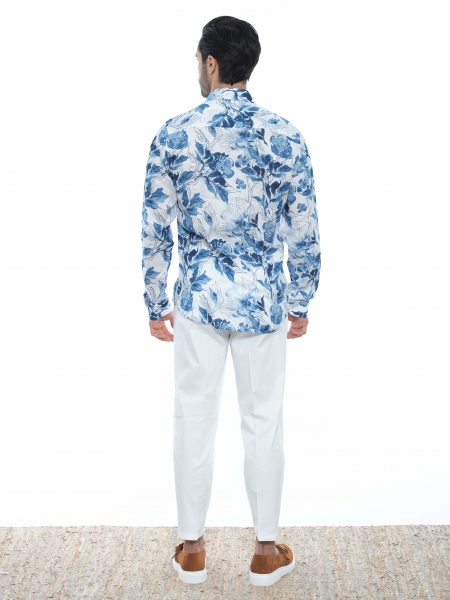 OVER-D Linen shirt OE1S2S2C33 Printed - Floral - White - Blue OVER-D - 7