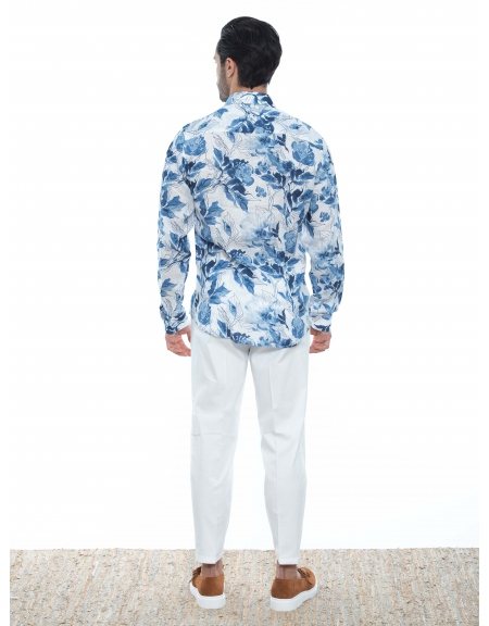 OVER-D Πουκάμισο λινό OE1S2S2C33 Εμπριμέ - Floral - Λευκό - Μπλε OVER-D - 7