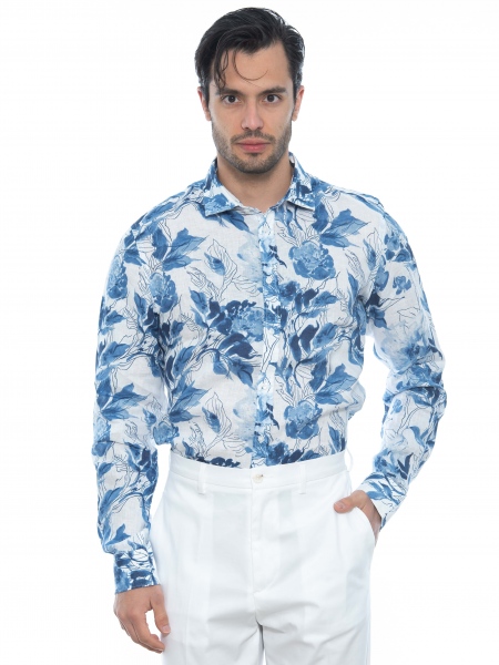 OVER-D Linen shirt OE1S2S2C33 Printed - Floral - White - Blue OVER-D - 1
