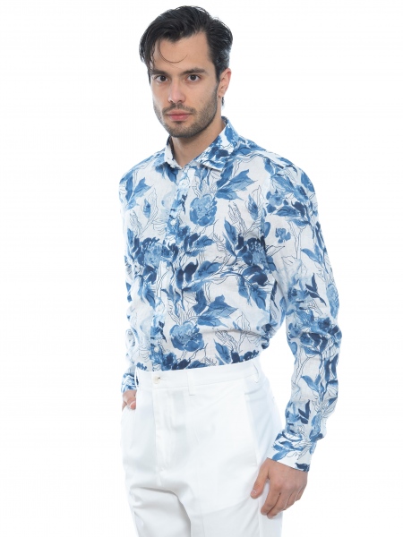 OVER-D Linen shirt OE1S2S2C33 Printed - Floral - White - Blue OVER-D - 4