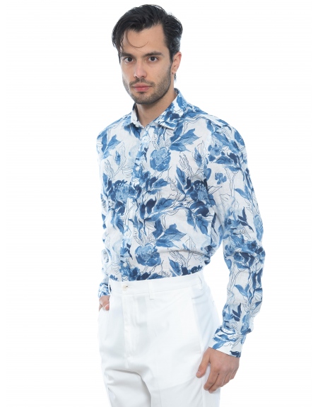 OVER-D Πουκάμισο λινό OE1S2S2C33 Εμπριμέ - Floral - Λευκό - Μπλε OVER-D - 4