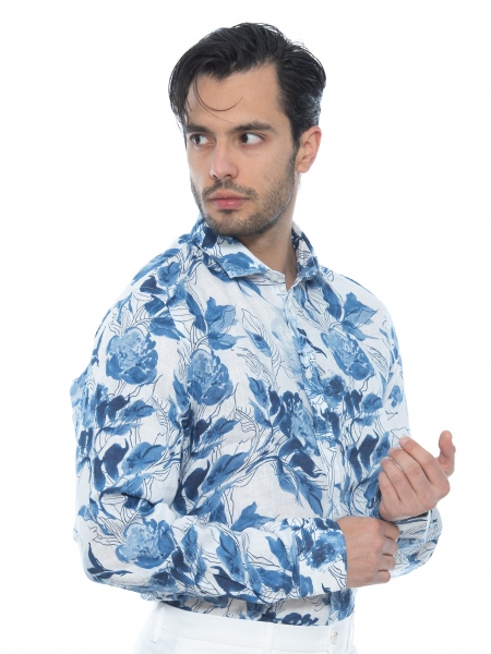 OVER-D Linen shirt OE1S2S2C33 Printed - Floral - White - Blue OVER-D - 3