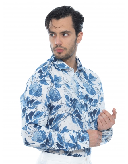 OVER-D Πουκάμισο λινό OE1S2S2C33 Εμπριμέ - Floral - Λευκό - Μπλε OVER-D - 3