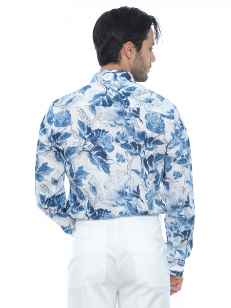OVER-D Πουκάμισο λινό OE1S2S2C33 Εμπριμέ - Floral - Λευκό - Μπλε OVER-D - 2