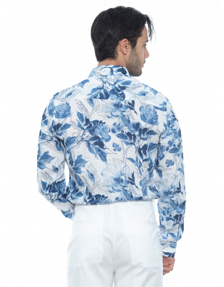 OVER-D Πουκάμισο λινό OE1S2S2C33 Εμπριμέ - Floral - Λευκό - Μπλε OVER-D - 2