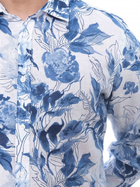 OVER-D Linen shirt OE1S2S2C33 Printed - Floral - White - Blue OVER-D - 5