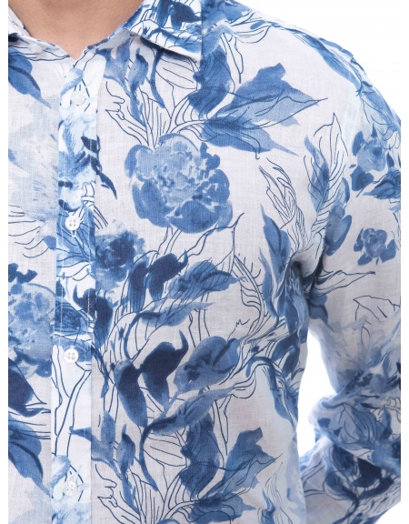 OVER-D Linen shirt OE1S2S2C33 Printed - Floral - White - Blue OVER-D - 5