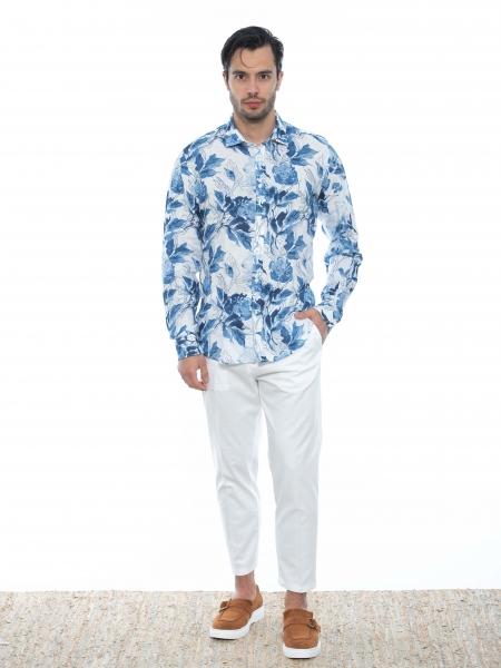 OVER-D Πουκάμισο λινό OE1S2S2C33 Εμπριμέ - Floral - Λευκό - Μπλε OVER-D - 6