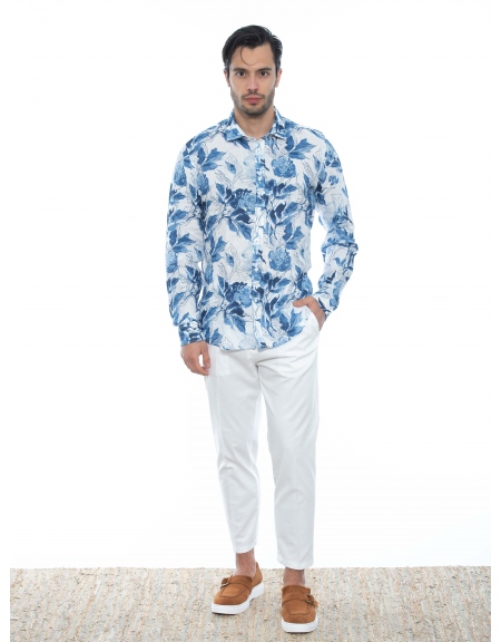 OVER-D Πουκάμισο λινό OE1S2S2C33 Εμπριμέ - Floral - Λευκό - Μπλε OVER-D - 6