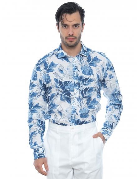 OVER-D Πουκάμισο λινό OE1S2S2C33 Εμπριμέ - Floral - Λευκό - Μπλε OVER-D - 10