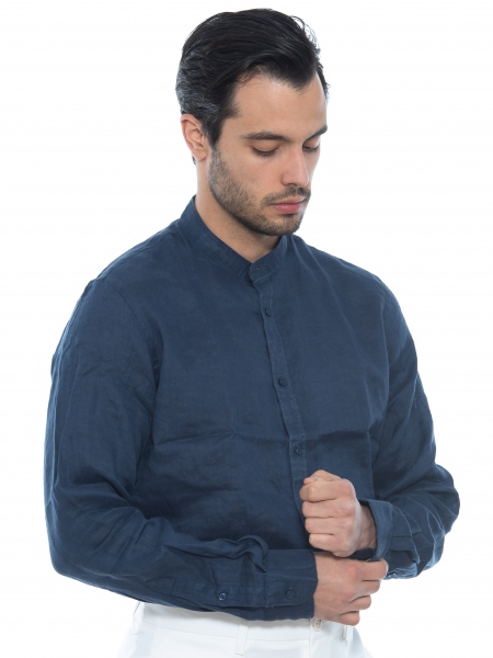 OVER-D Πουκάμισο mao λινό OE1S2S2C08 Μπλε OVER-D - 3