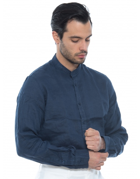 OVER-D Πουκάμισο mao λινό OE1S2S2C08 Μπλε OVER-D - 3