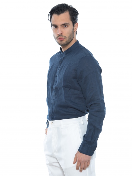 OVER-D Πουκάμισο mao λινό OE1S2S2C08 Μπλε OVER-D - 4