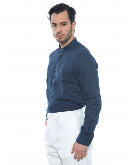 OVER-D Πουκάμισο mao λινό OE1S2S2C08 Μπλε OVER-D - 4