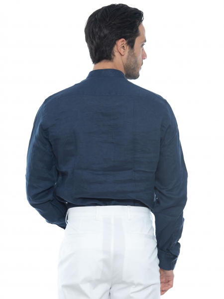 OVER-D Πουκάμισο mao λινό OE1S2S2C08 Μπλε OVER-D - 2