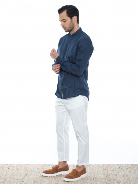 OVER-D Πουκάμισο mao λινό OE1S2S2C08 Μπλε OVER-D - 9