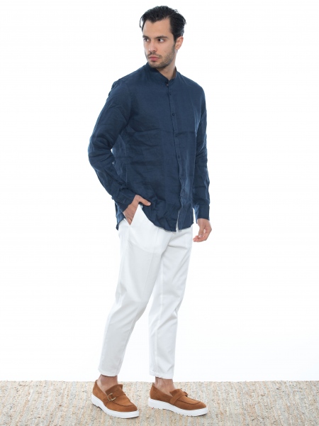 OVER-D Πουκάμισο mao λινό OE1S2S2C08 Μπλε OVER-D - 8