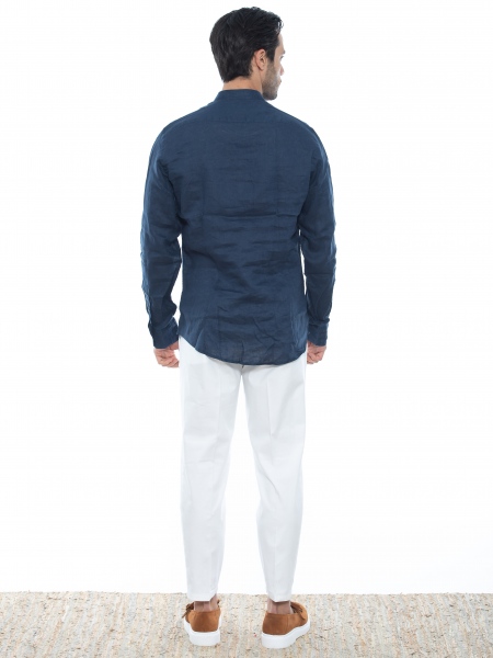 OVER-D Πουκάμισο mao λινό OE1S2S2C08 Μπλε OVER-D - 7