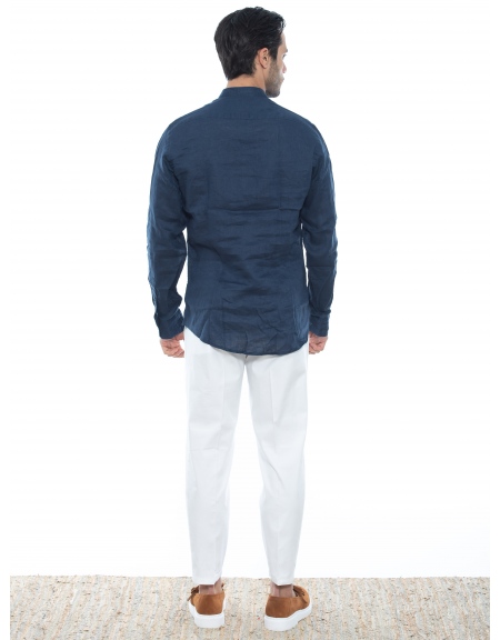 OVER-D Πουκάμισο mao λινό OE1S2S2C08 Μπλε OVER-D - 7