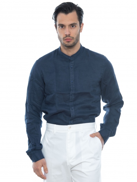 OVER-D Πουκάμισο mao λινό OE1S2S2C08 Μπλε OVER-D - 10