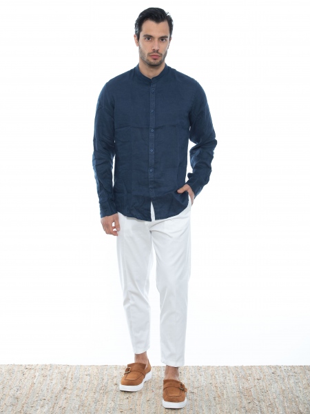 OVER-D Πουκάμισο mao λινό OE1S2S2C08 Μπλε OVER-D - 6