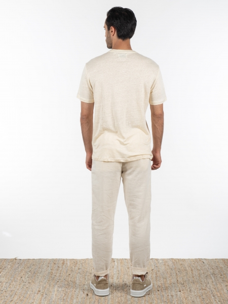 GABBA T-shirt λινό Duke SS Tee P6026 Μπεζ GABBA - 7