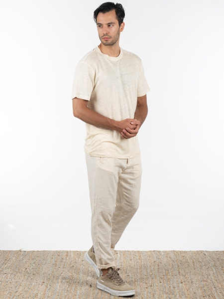 GABBA T-shirt λινό Duke SS Tee P6026 Μπεζ GABBA - 8